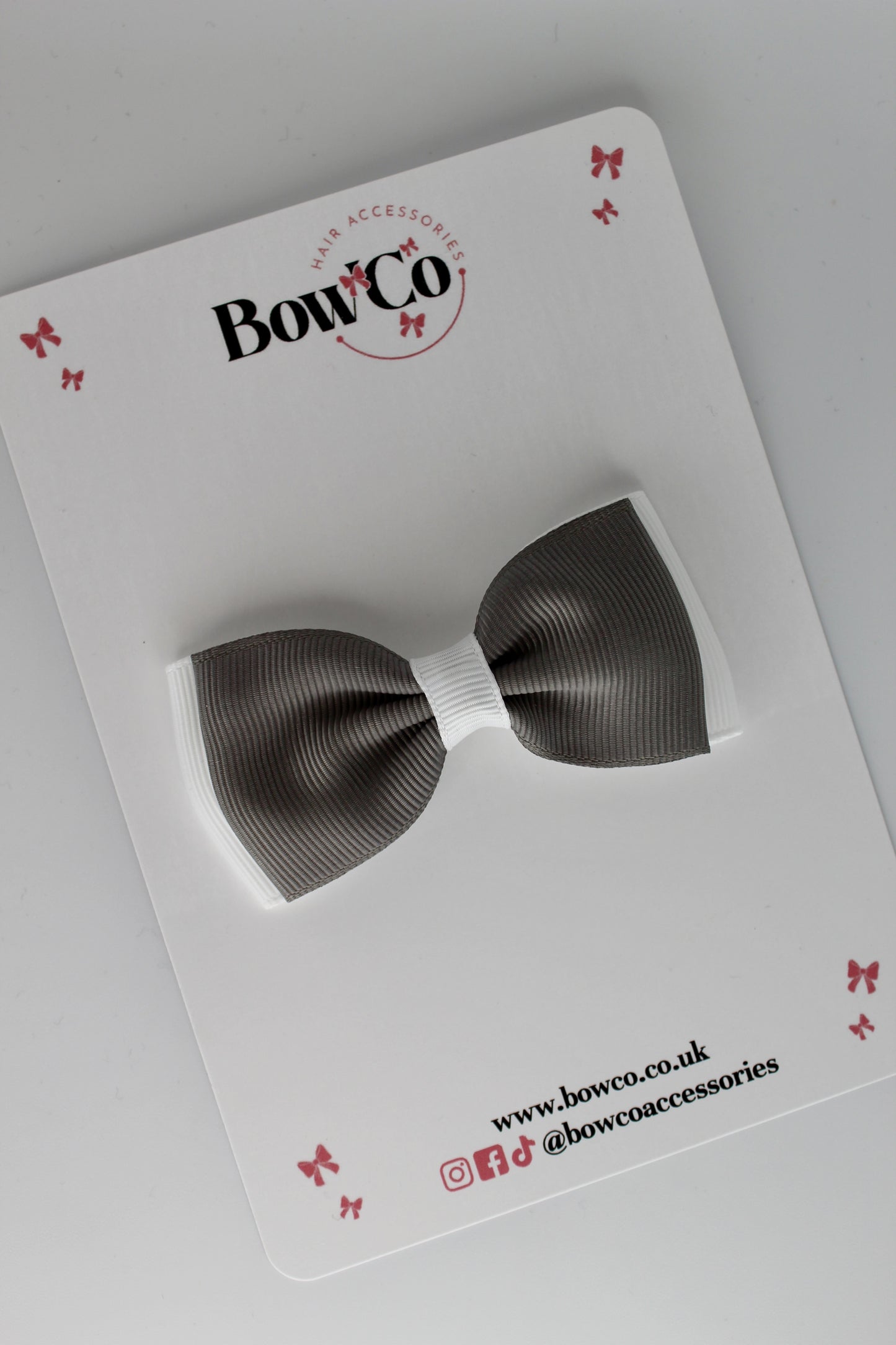 Metal Grey and White - Double Lapel Bow - Clip