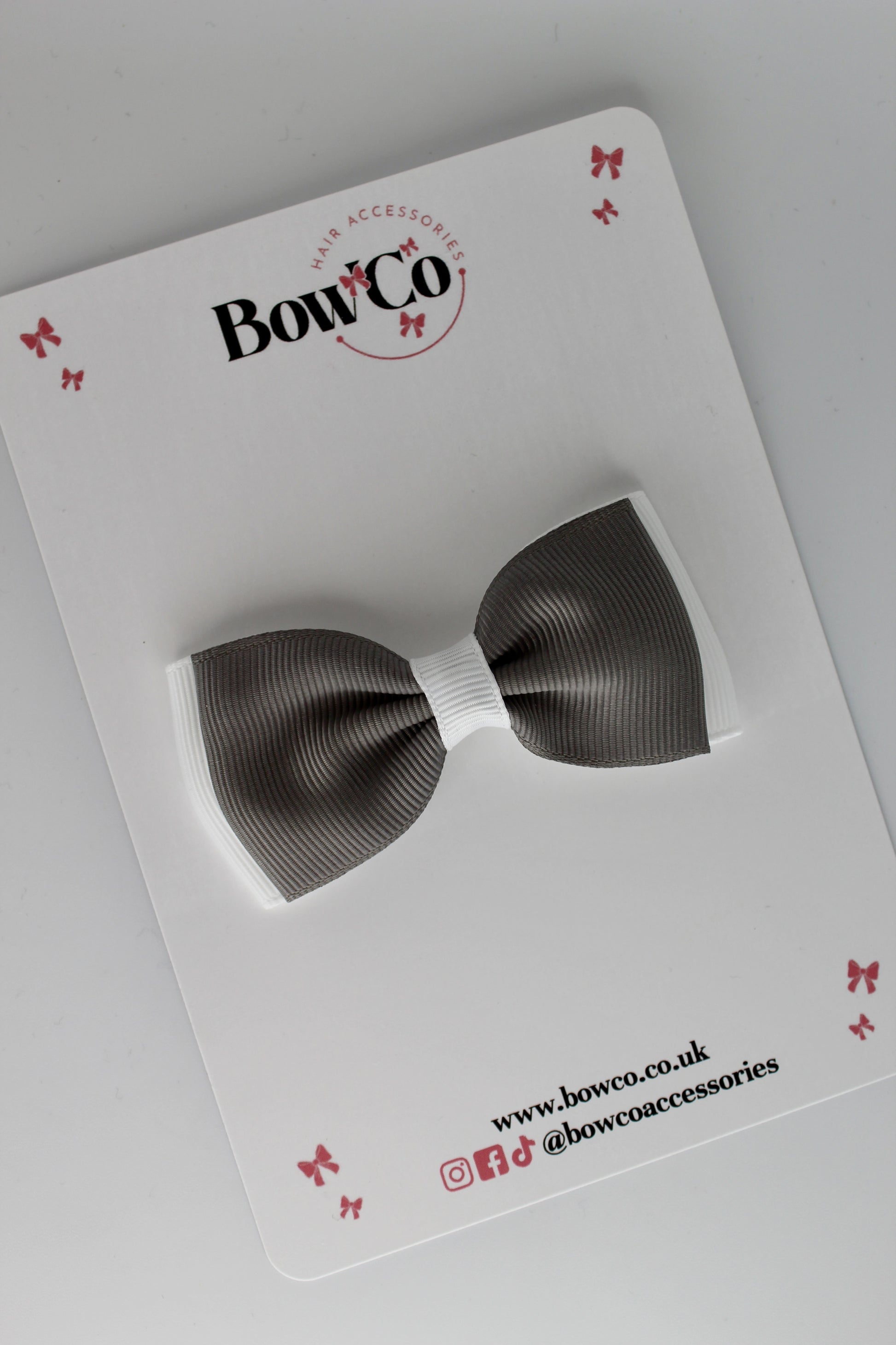 Metal Grey and White - Double Lapel Bow - Clip