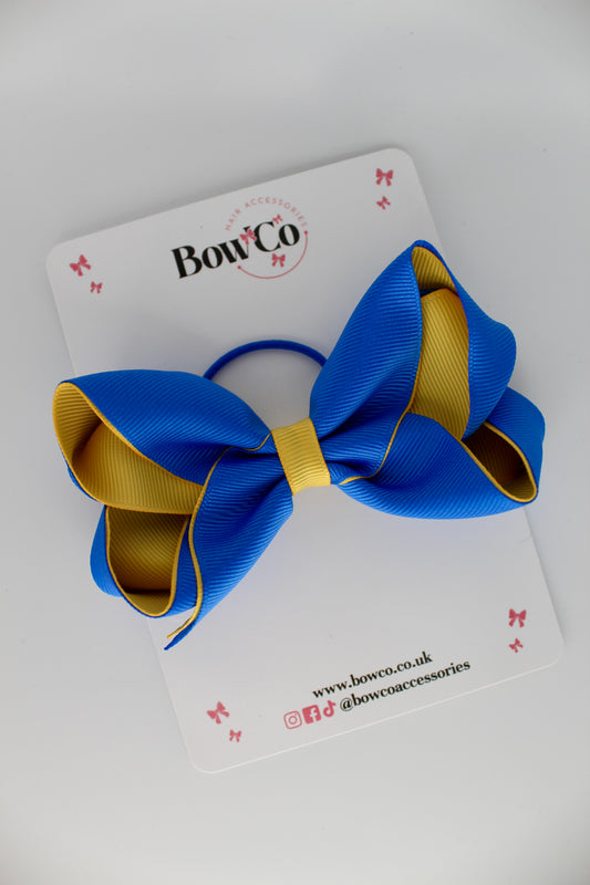 4 Inch Loop Bow - Elastic - Royal Blue and Yellow Gold