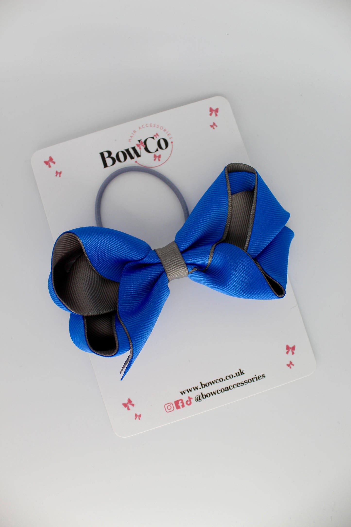 4 Inch Loop Bow - Elastic - Royal Blue and Metal Grey