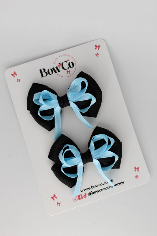 Black and Blue Topaz - Double Bow Set - Clip