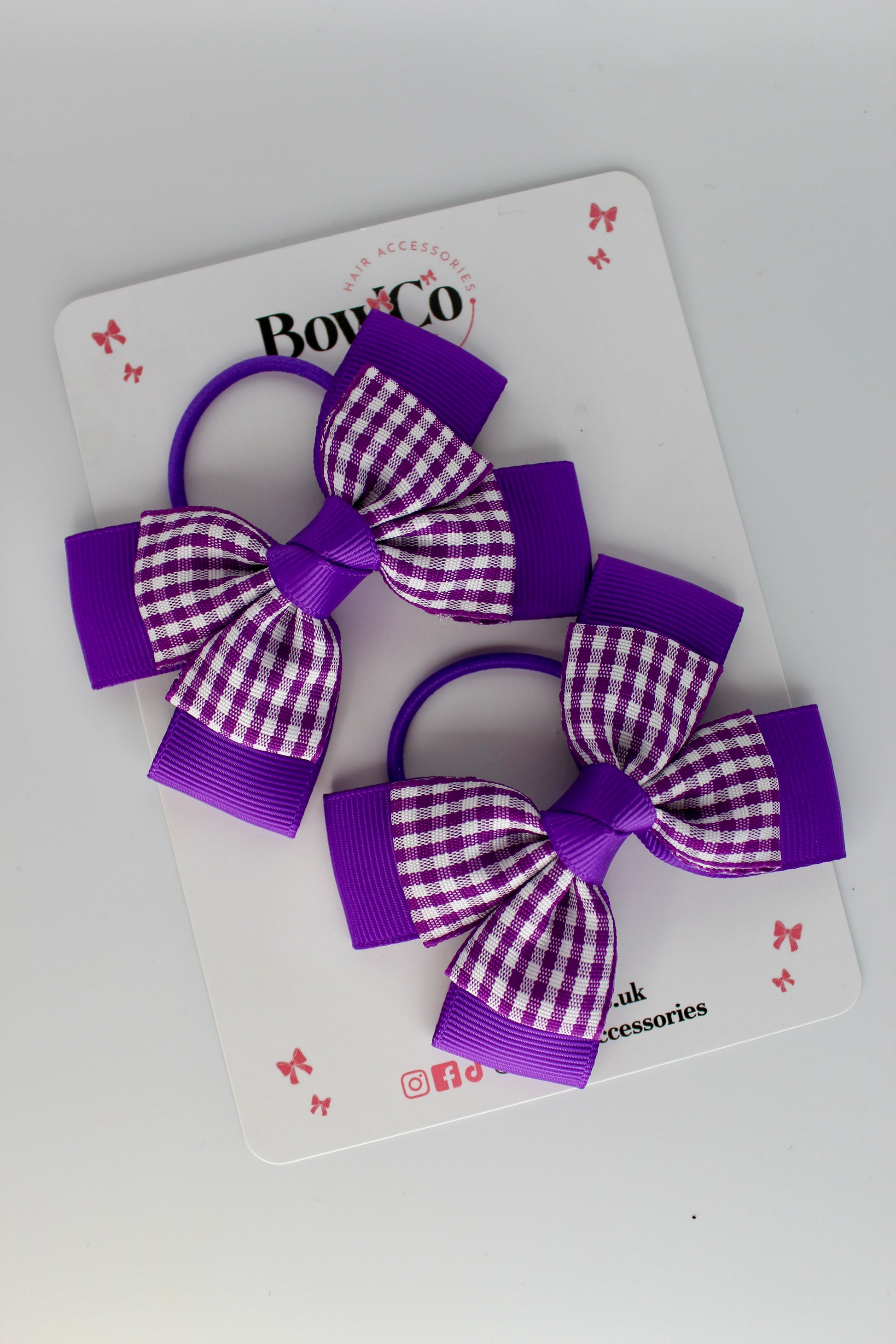 Layer Bow Set - School Bow Purple Gingham - Elastic