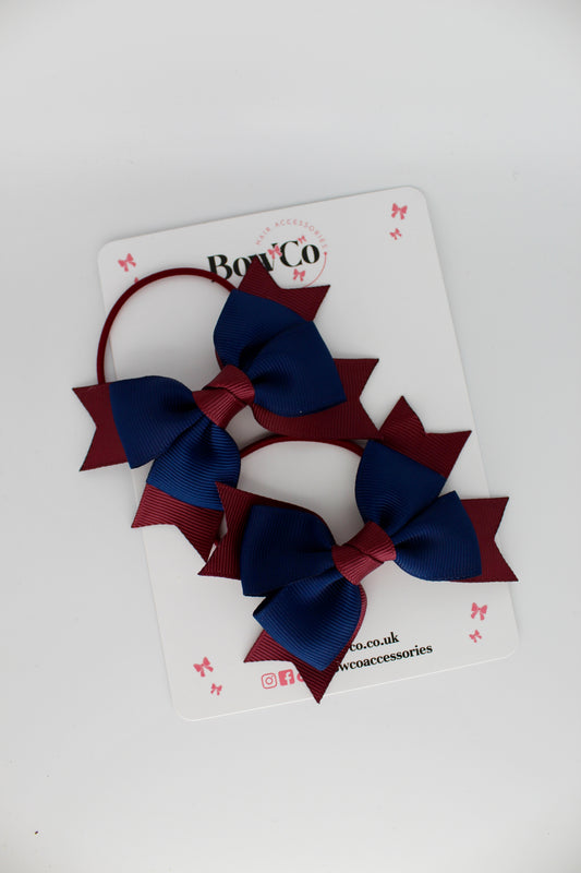 Knot Bow Set - Elastic - Navy Blue and Burgundy
