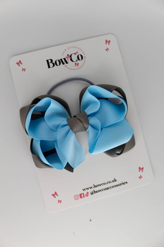 Double Loop Bow - Elastic - Blue Topaz and Metal Grey