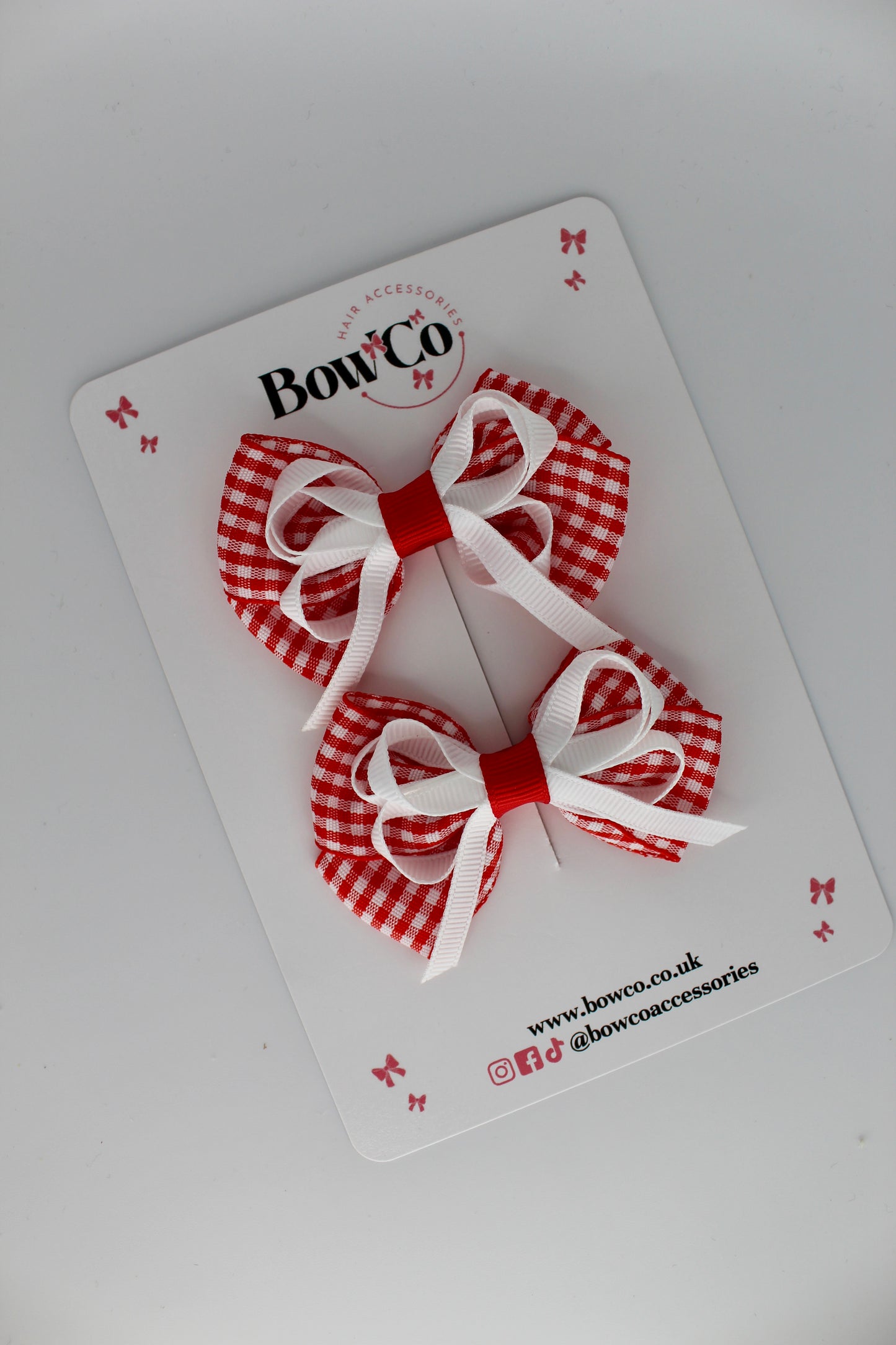 Double Bow Set - Red Gingham - Clip