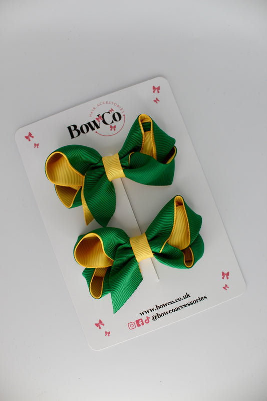 Loop Bow Set - Clip - Forest Green and Yellow Gold