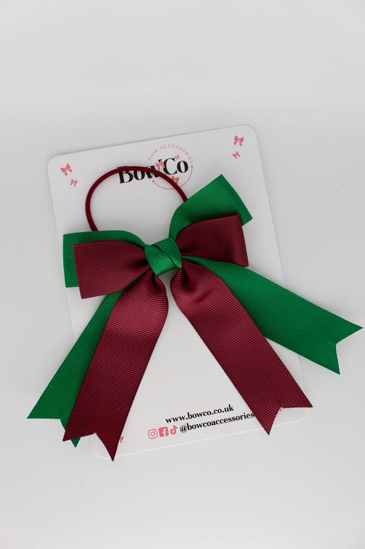 Double Ribbon Tail – Elastic - Forest Green and Burgundy