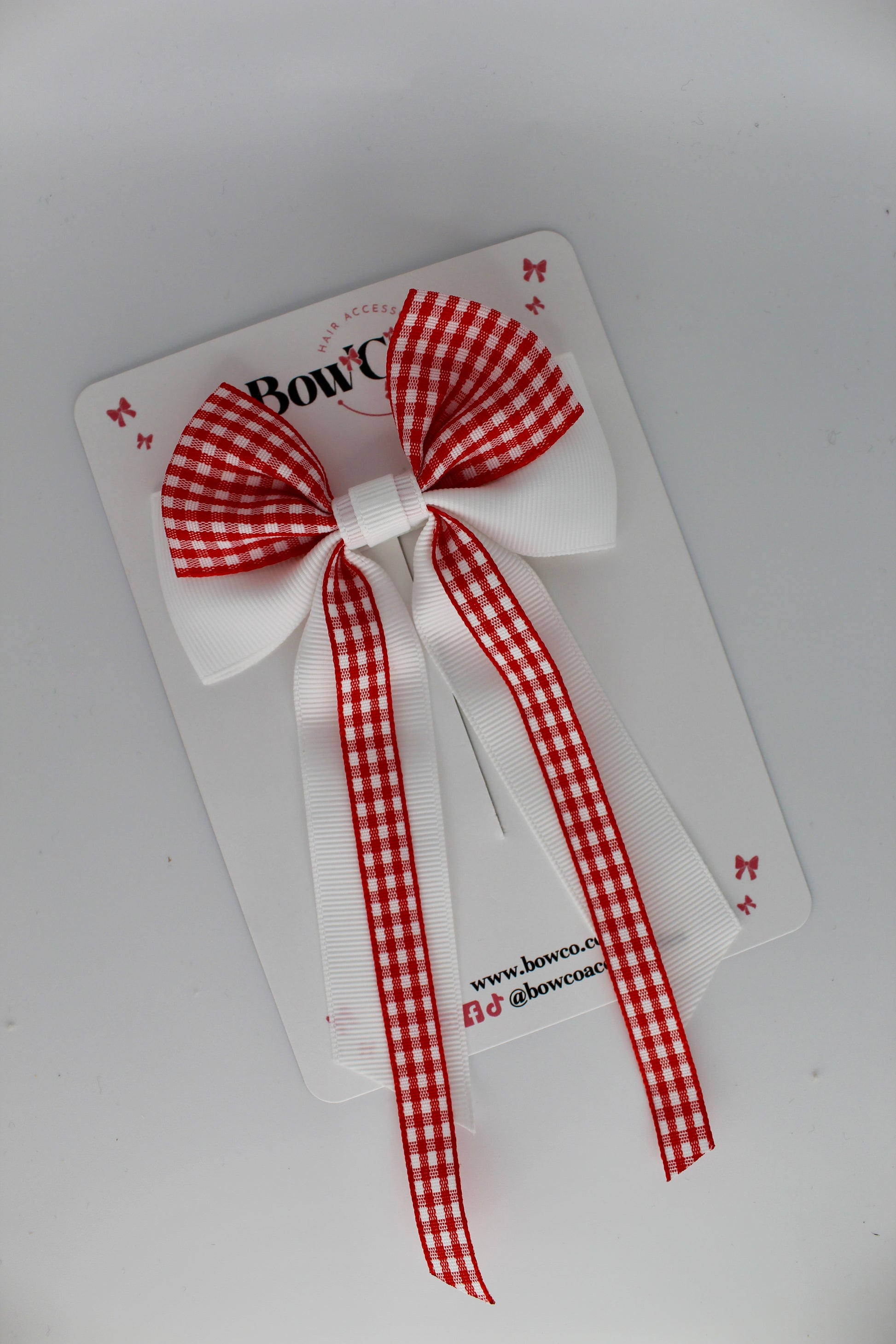 Streamer Tail Bow - Red Gingham - Clip