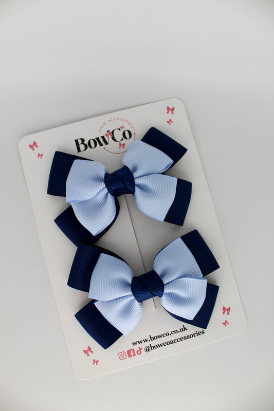 Layer Bow Set - Clip - Navy Blue and Bluebell
