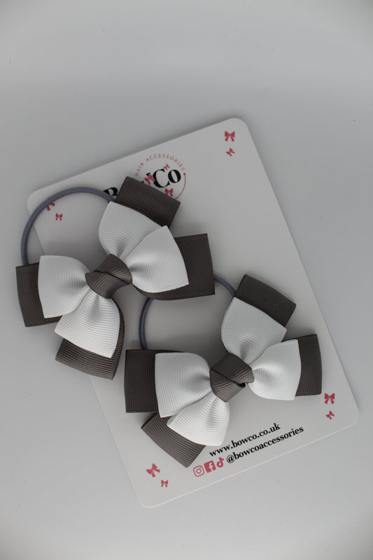 Layer Bow Set - Elastic - Metal Grey and White