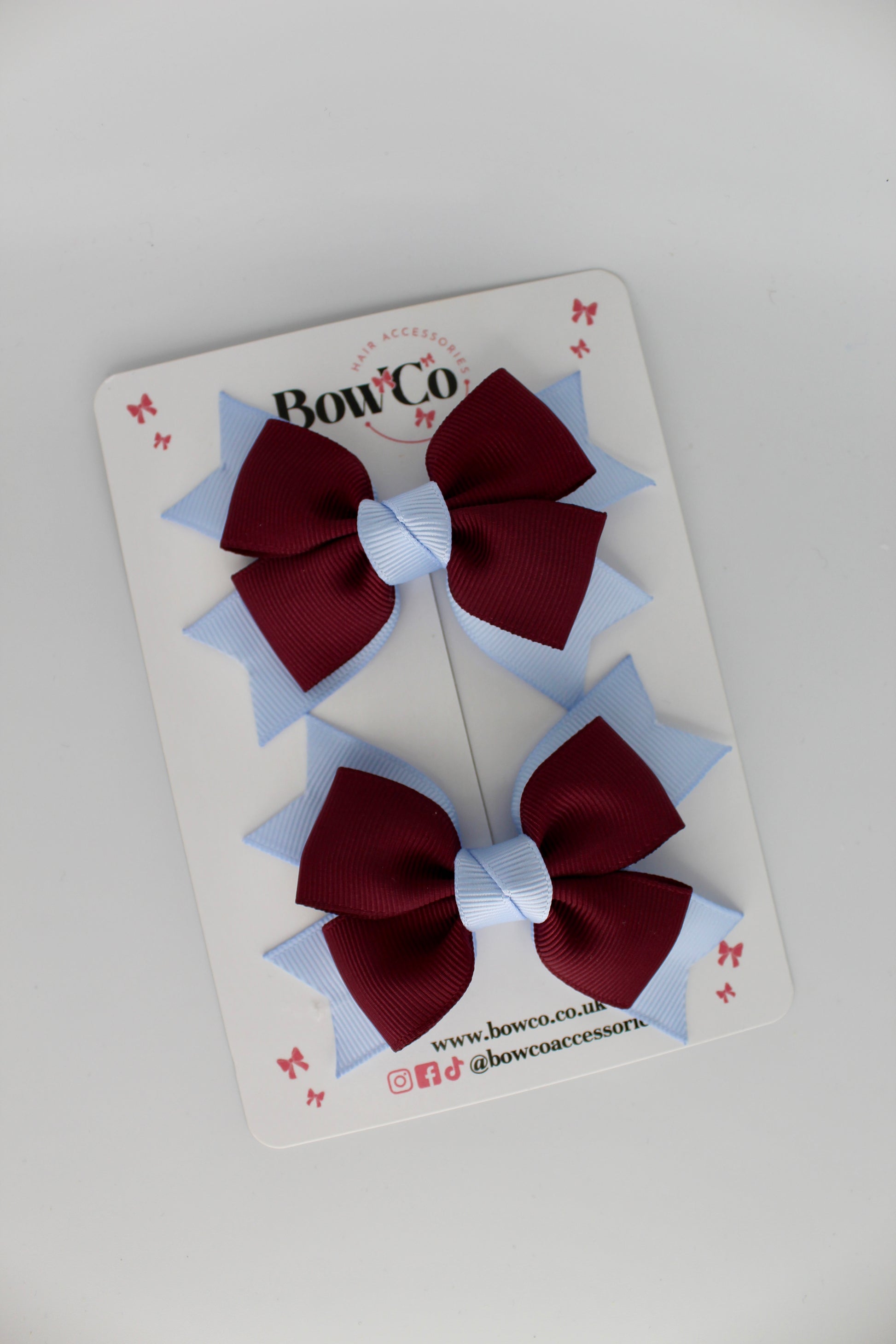 Knot Bow Set - Clip - Burgundy and Bluebell