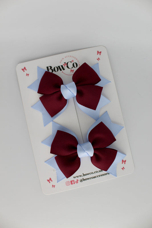 Knot Bow Set - Clip - Burgundy and Bluebell