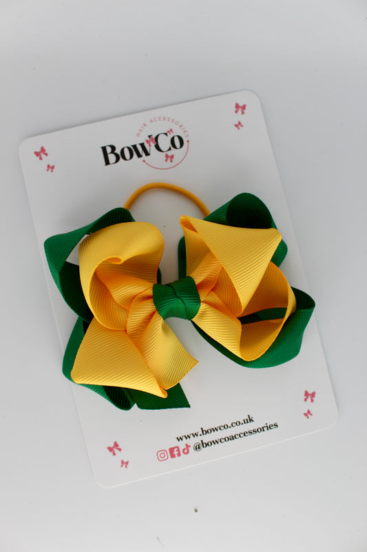 Double Loop Bow - Elastic - Forest Green and Yellow Gold