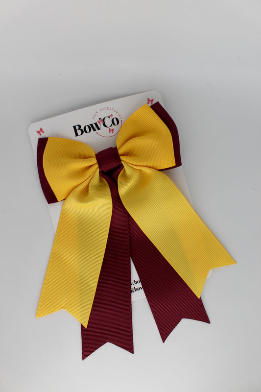Classic Tail Bow - Clip - Burgundy and Yellow Gold