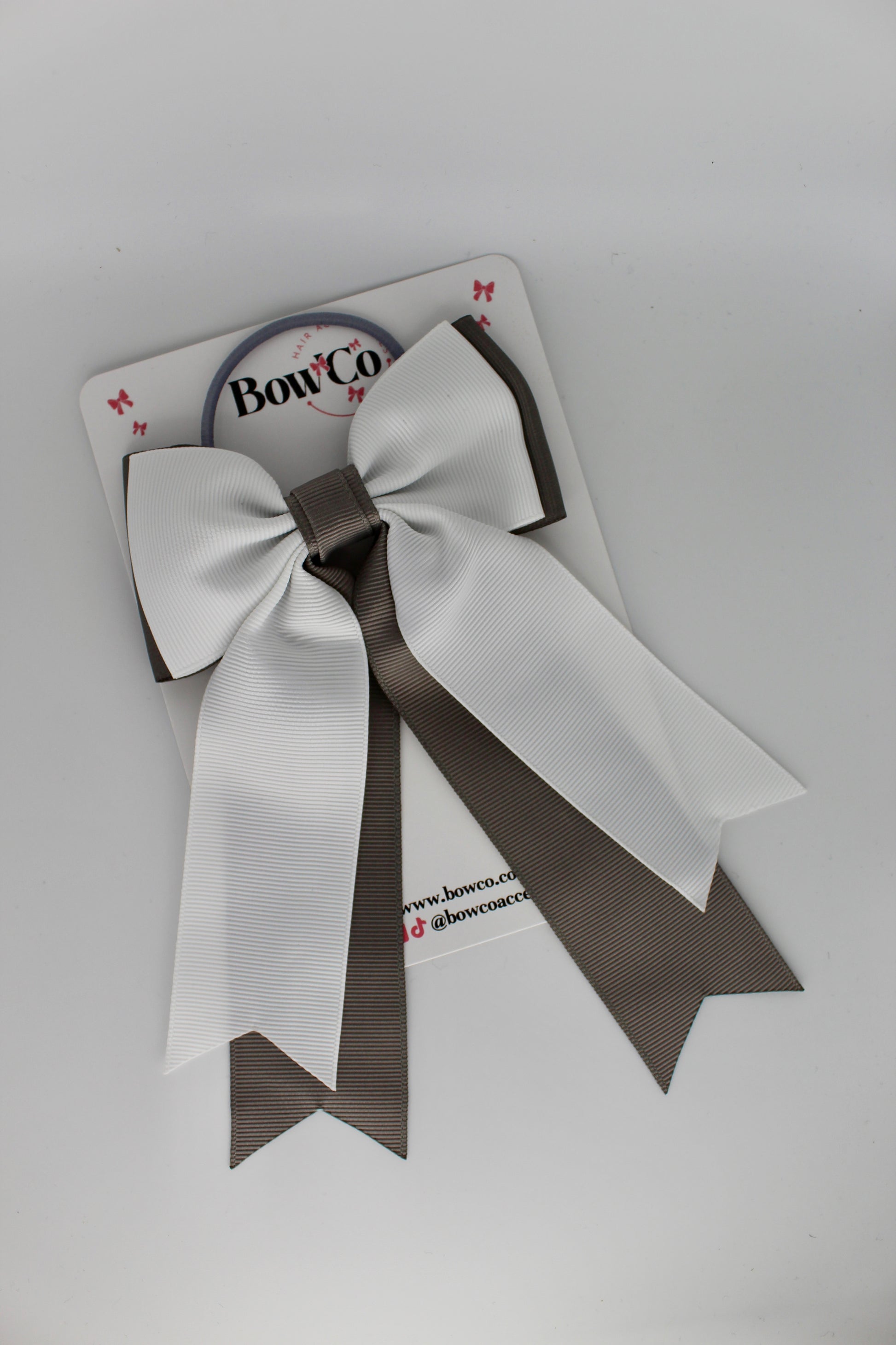 Classic Tail Bow - Elastic - Metal Grey and White