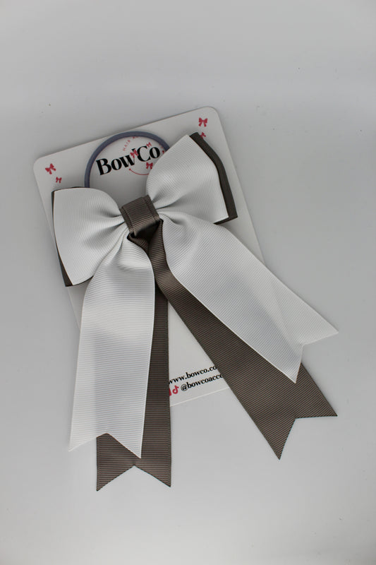 Classic Tail Bow - Elastic - Metal Grey and White