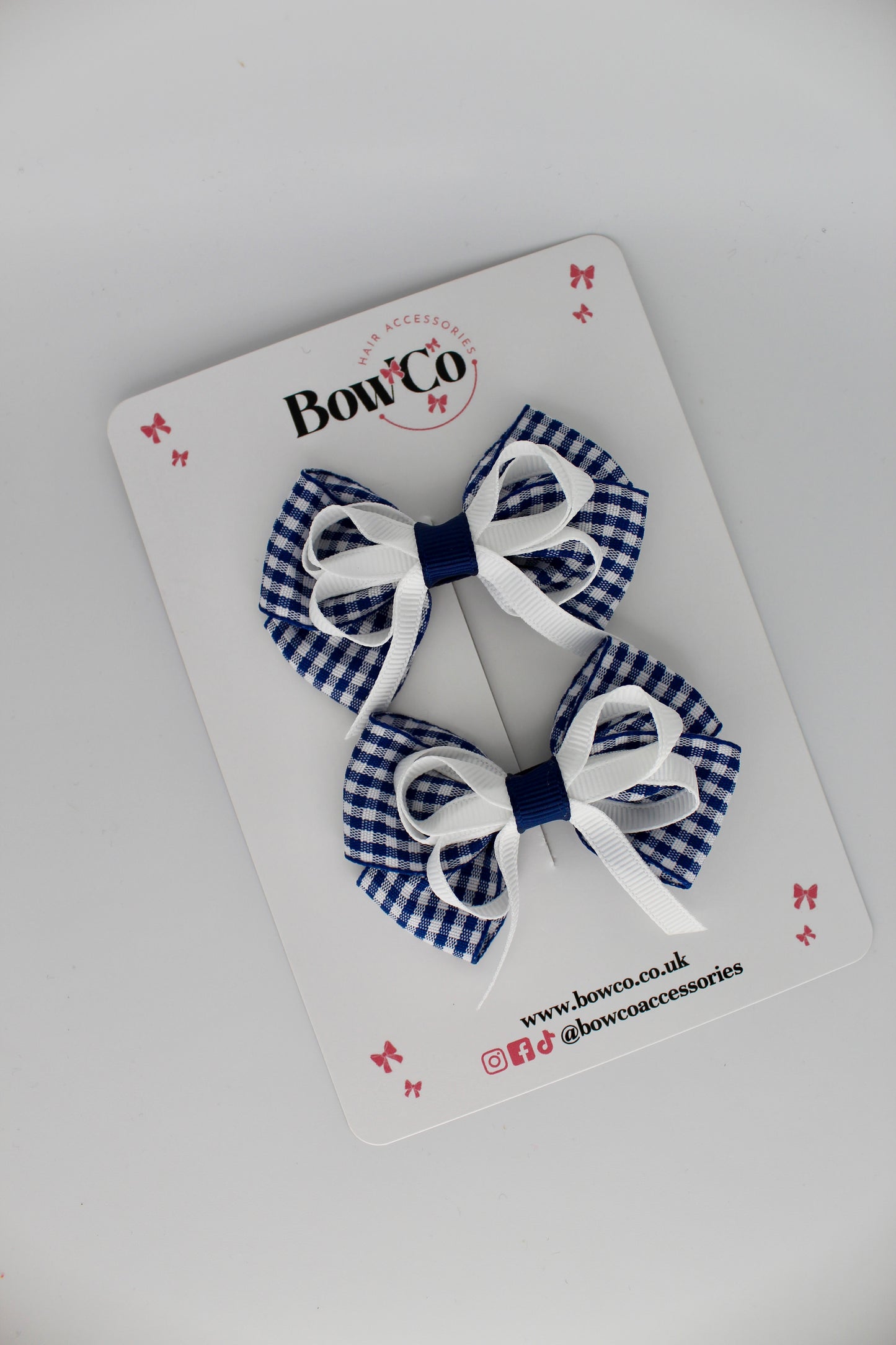 Double Bow Set - Navy Gingham - Clip
