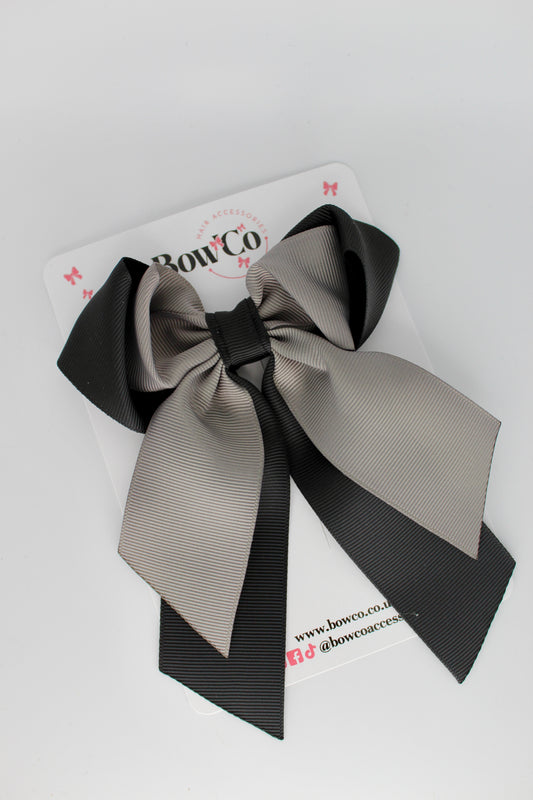 Layer Loop Tail Hair Bow - Clip - Black and Metal Grey