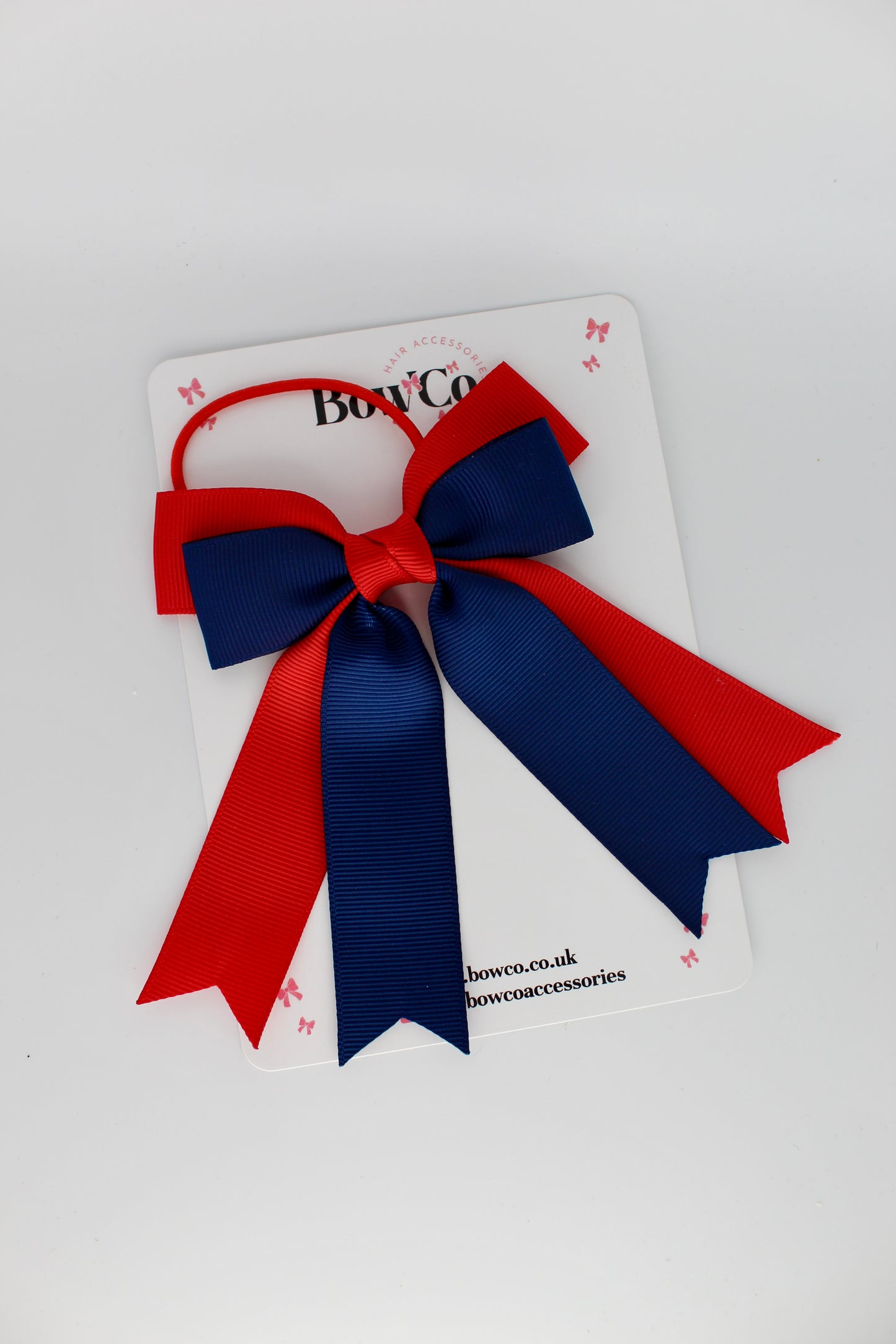Double Ribbon Tail - Elastic - Red and Navy Blue