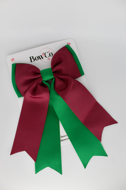 Classic Tail Bow - Clip - Forest Green and Burgundy