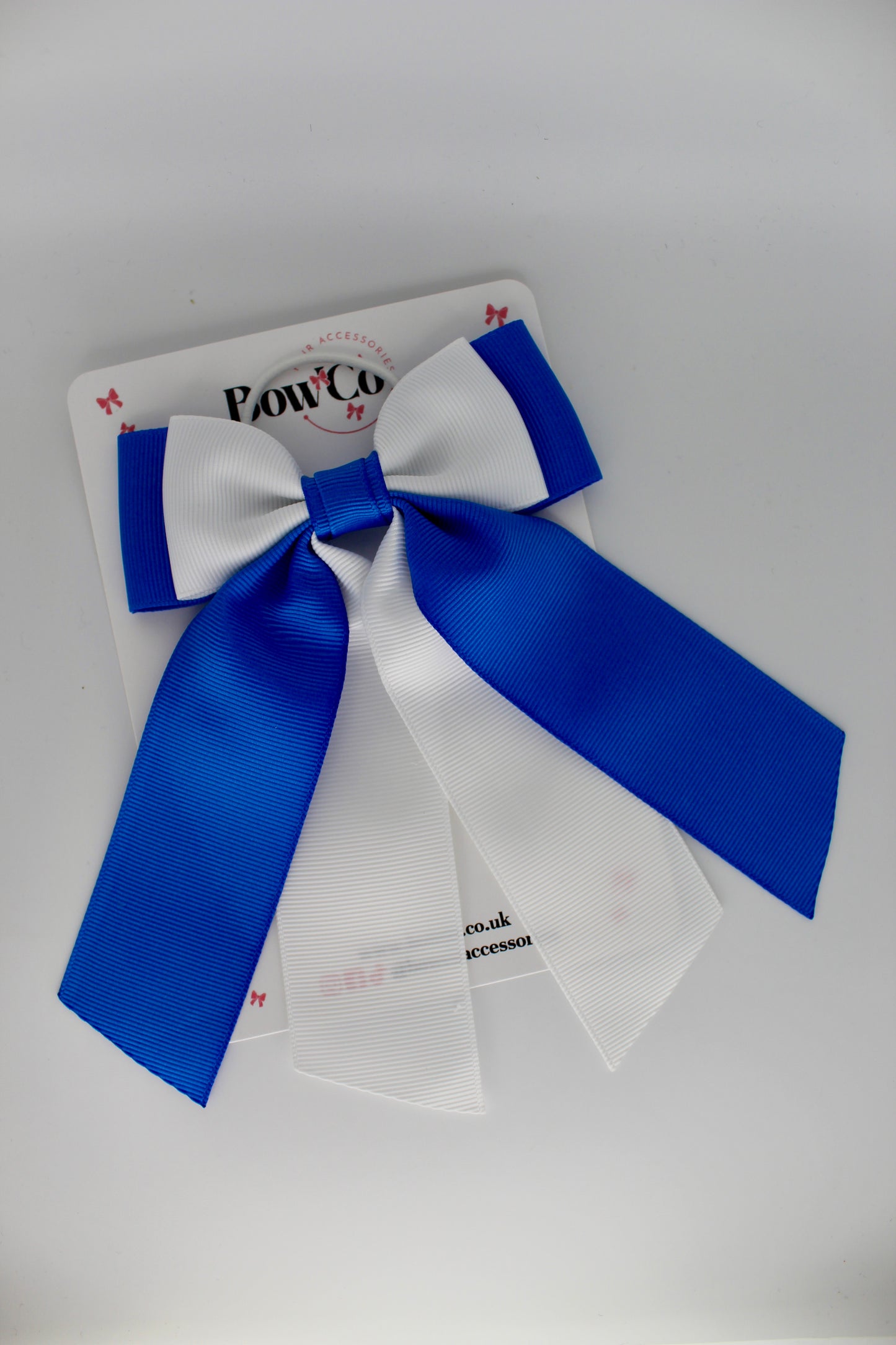 Double Layer Tail Bow – Elastic - Royal Blue and White