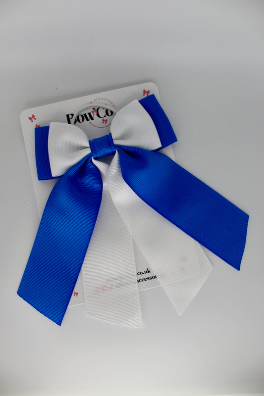 Double Layer Tail Bow – Elastic - Royal Blue and White