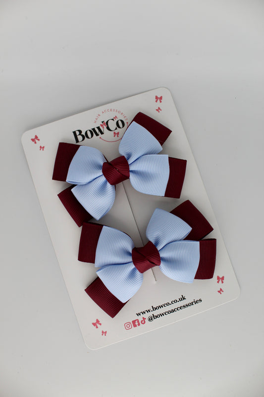 Layer Bow Set - Clip - Burgundy and Bluebell