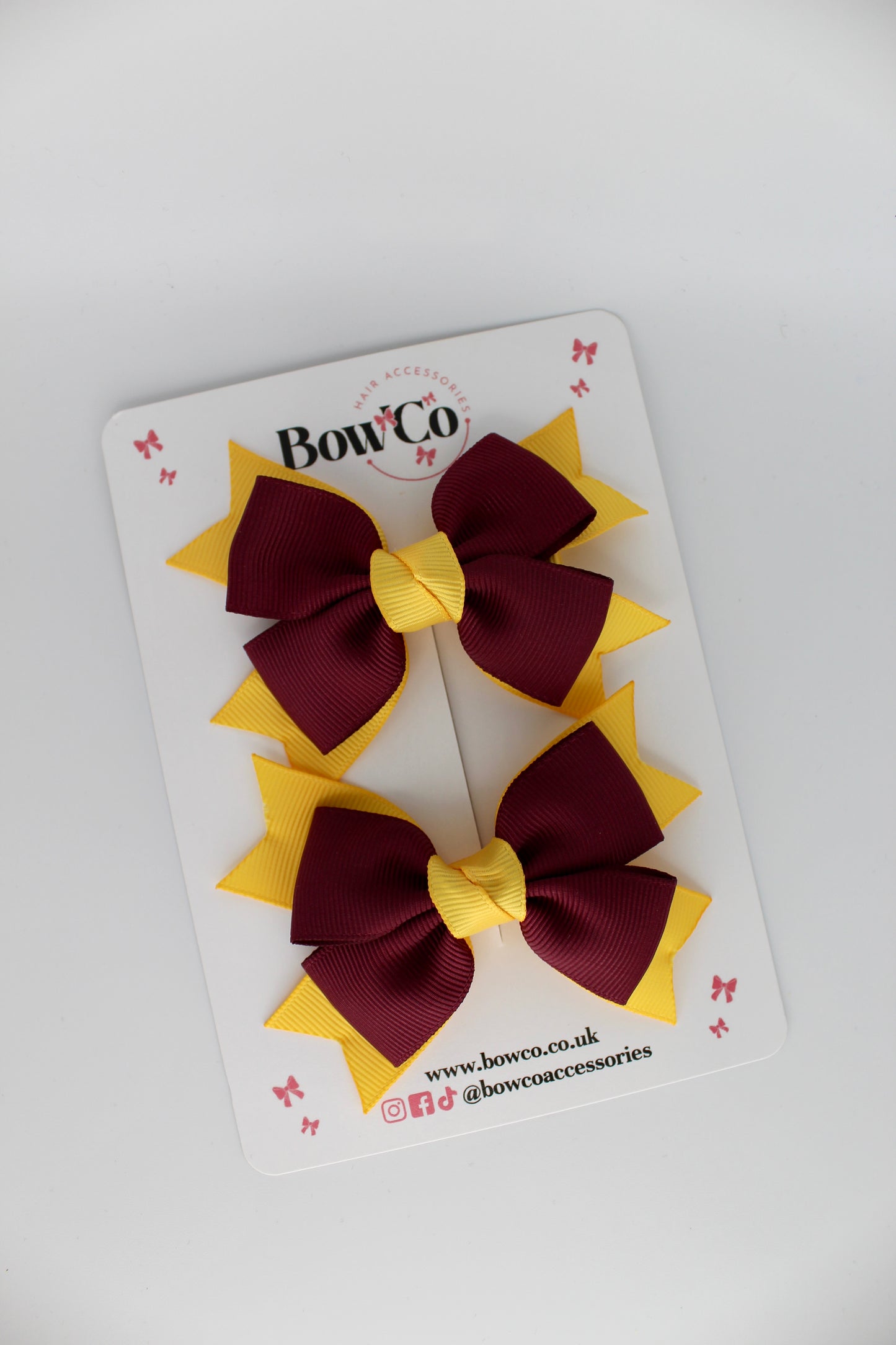 Knot Bow Set - Clip - Burgundy and Yellow Gold