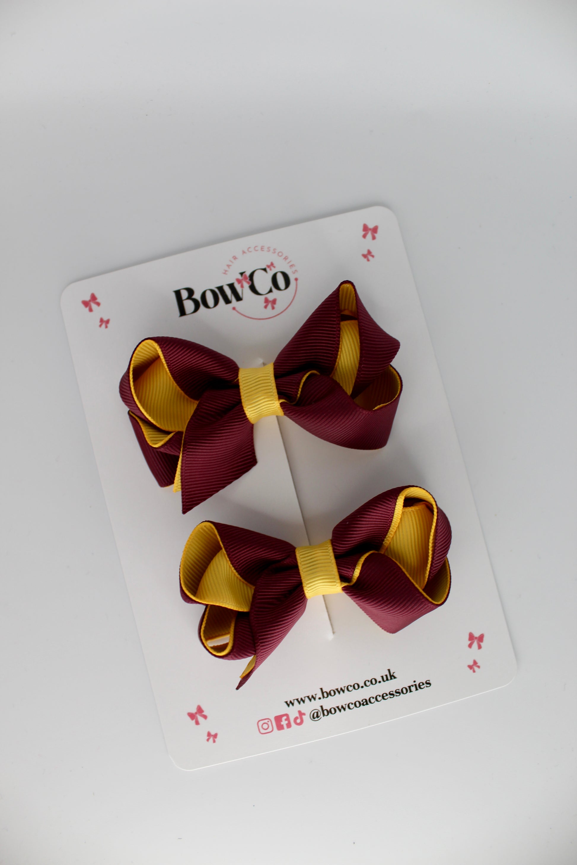 Loop Bow Set - Clip - Burgundy and Yellow Gold