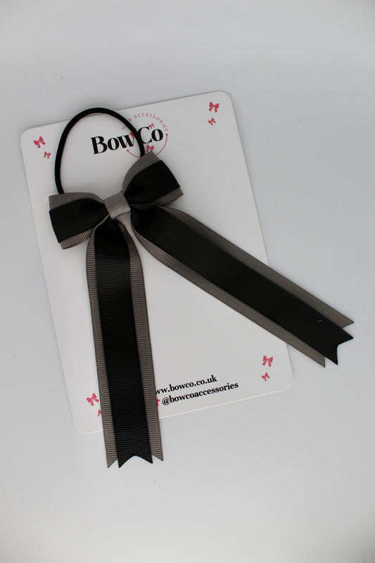 Tuxedo Tails Bow - Elastic - Black and Metal Grey