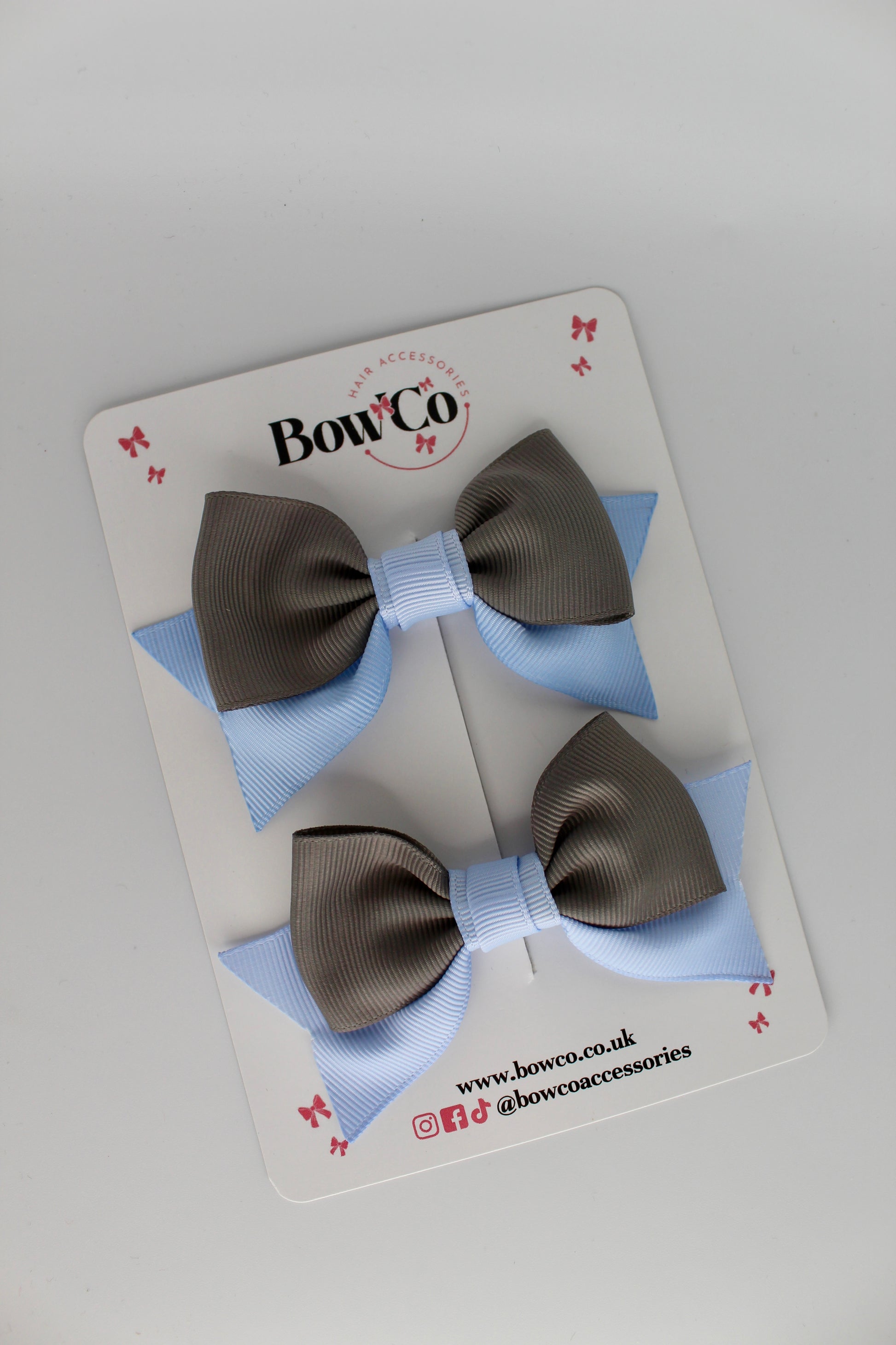 Double Knot Bow Tail Set - Clip - Bluebell and Metal Grey