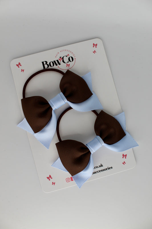 Double Knot Bow Tail Set - Elastic - Bluebell and Brown
