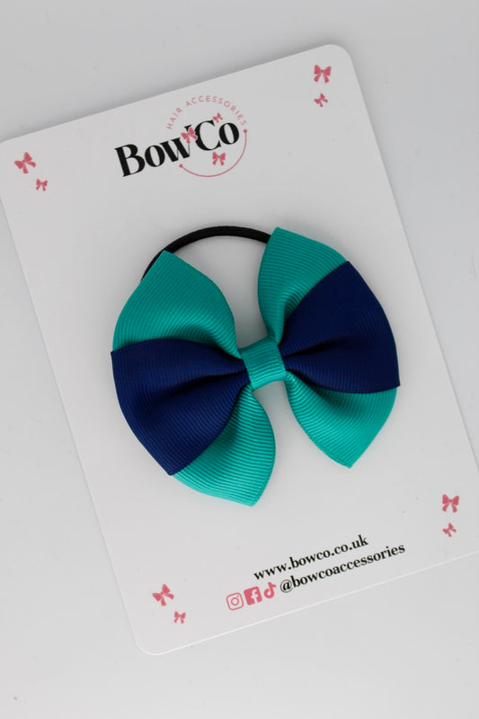 Jade Green and Navy Blue - Round Tuxedo Bow - Elastic