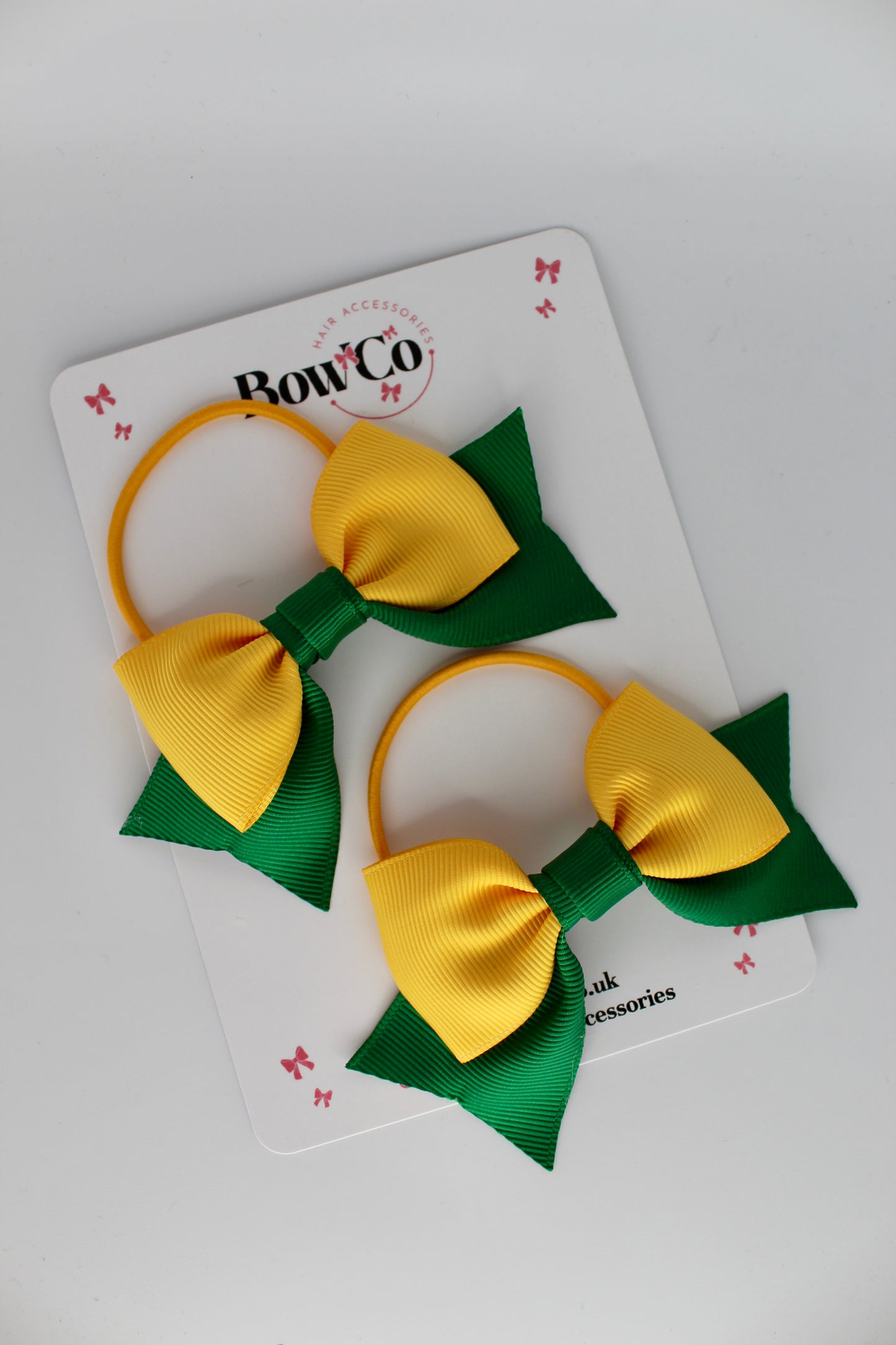 Double Knot Bow Tail Set - Elastic - Forest Green and Yellow Gold