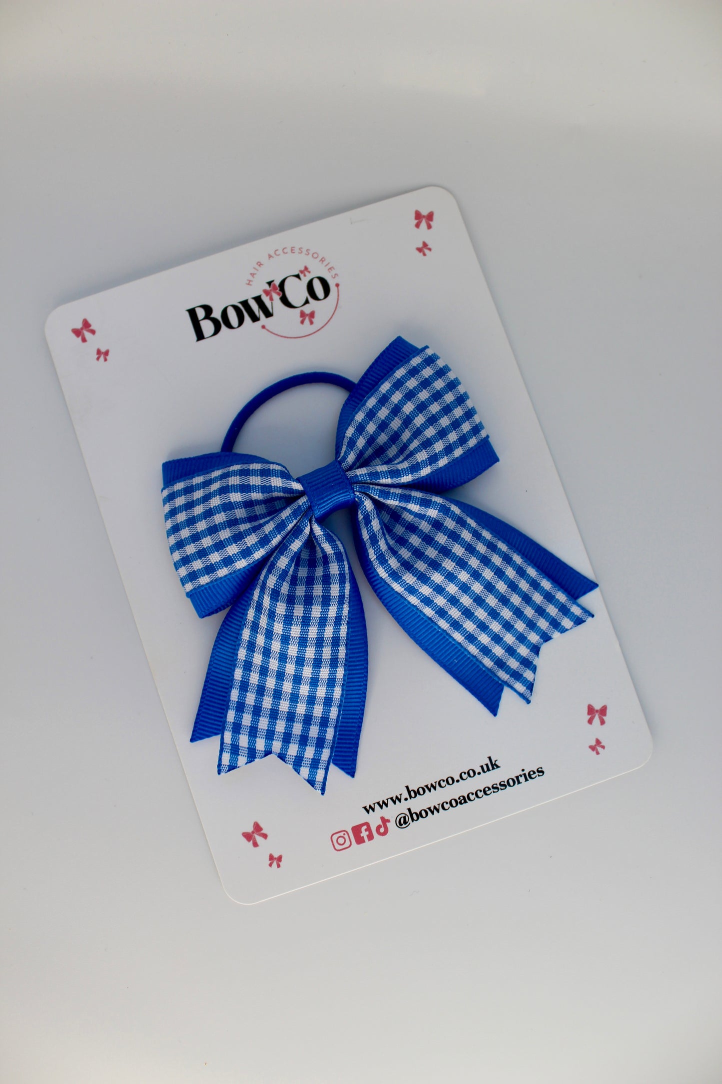Layer Tail Bow - Royal Blue Gingham - Elastic