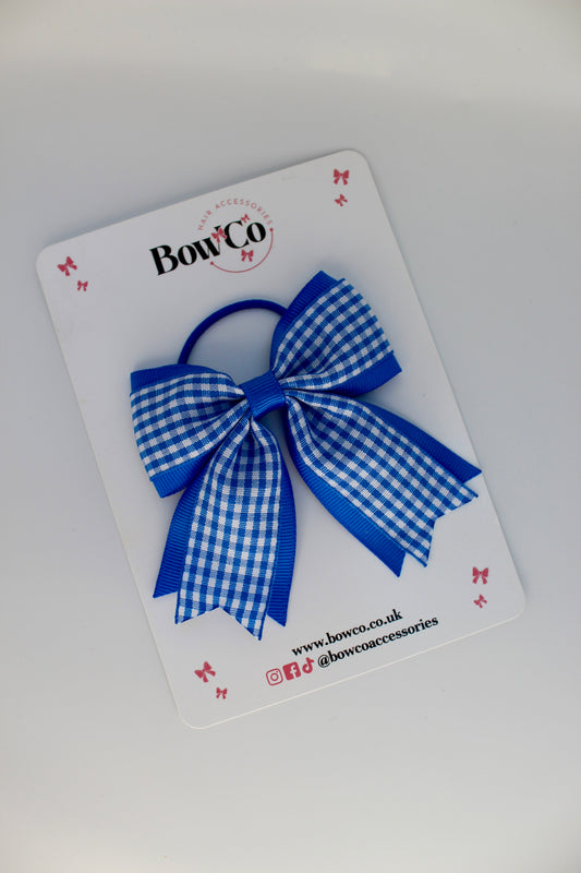 Layer Tail Bow - Royal Blue Gingham - Elastic