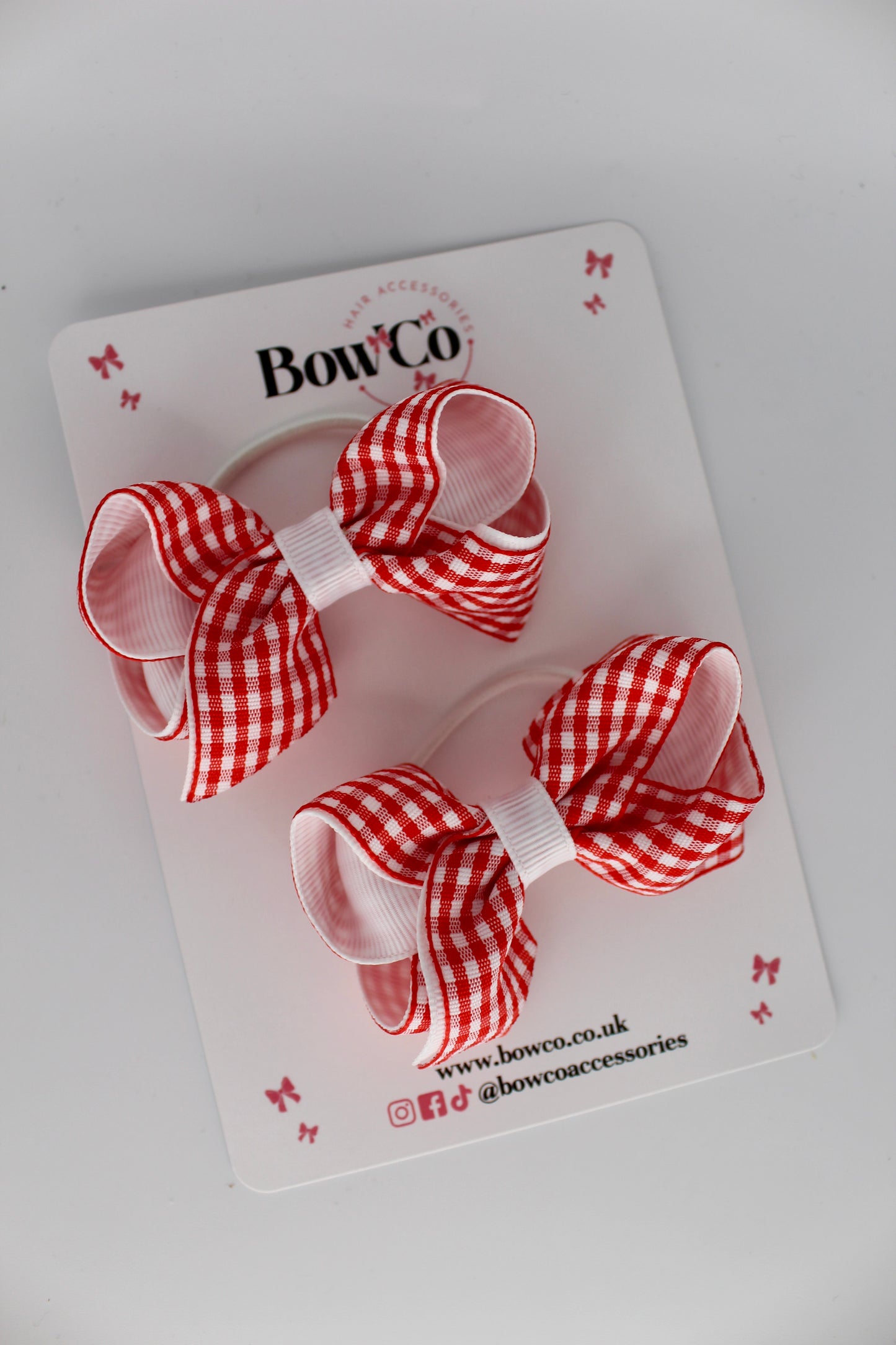 Loop Bow Set - Red Gingham School Bow - Elastic