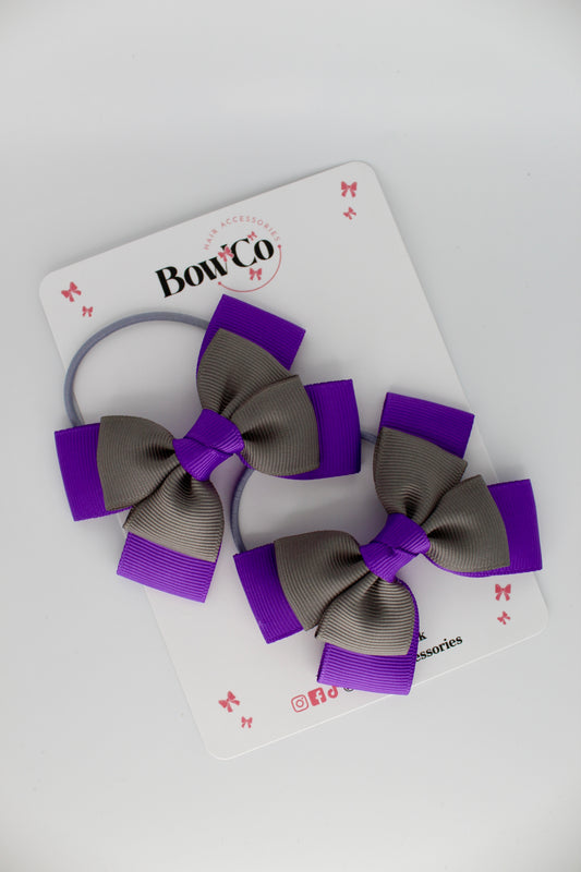 Layer Bow Set - Elastic - Purple and Metal Grey