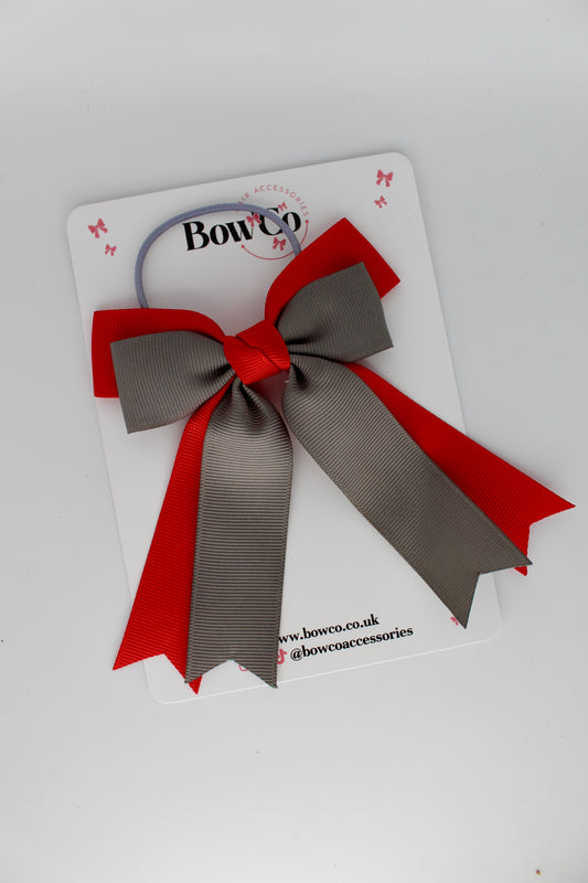 Double Ribbon Tail - Elastic - Red and Metal Grey