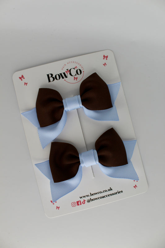 Double Knot Bow Tail Set - Clip - Bluebell and Brown