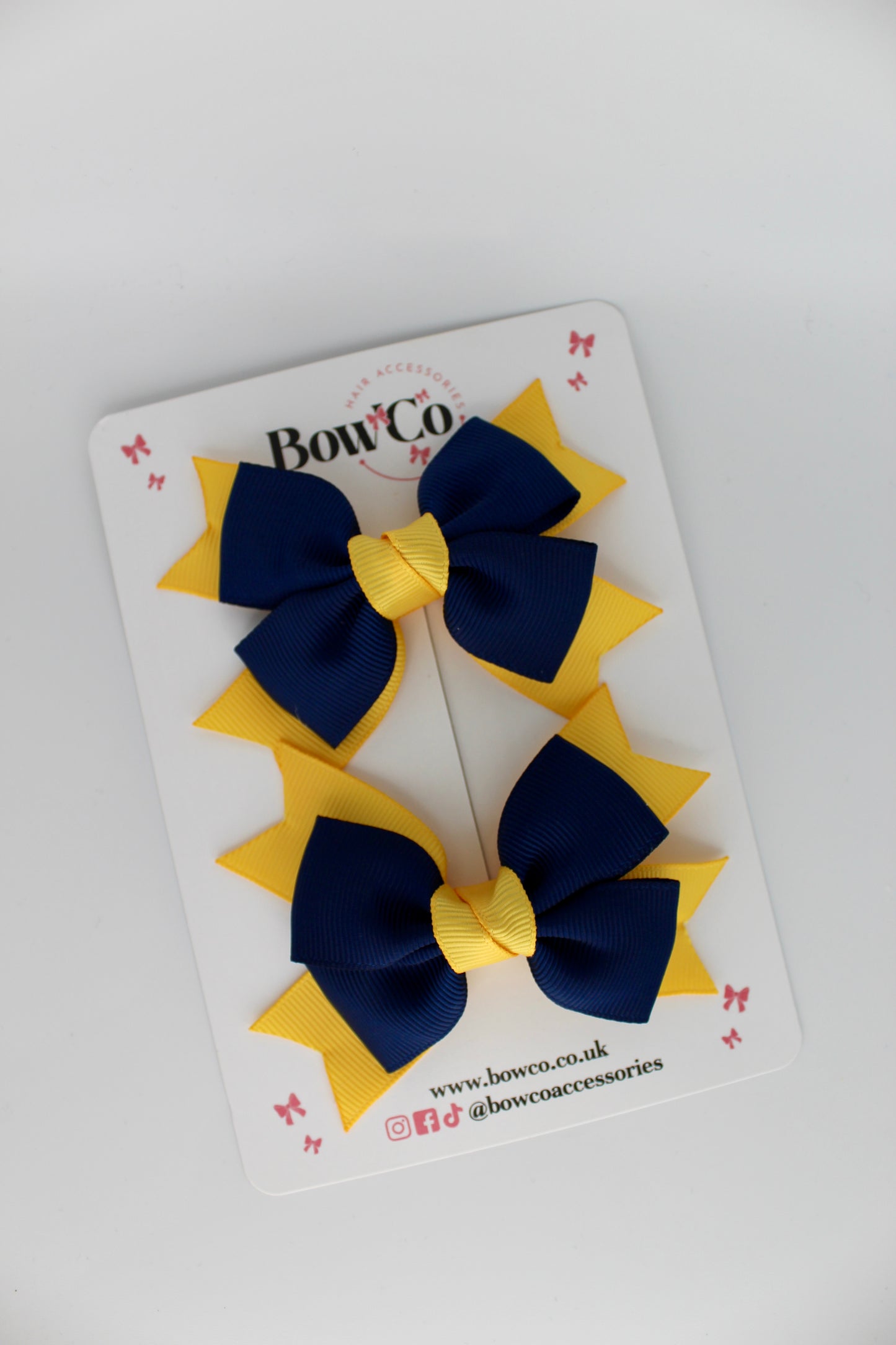 Knot Bow Set - Clip - Navy Blue and Yellow Gold
