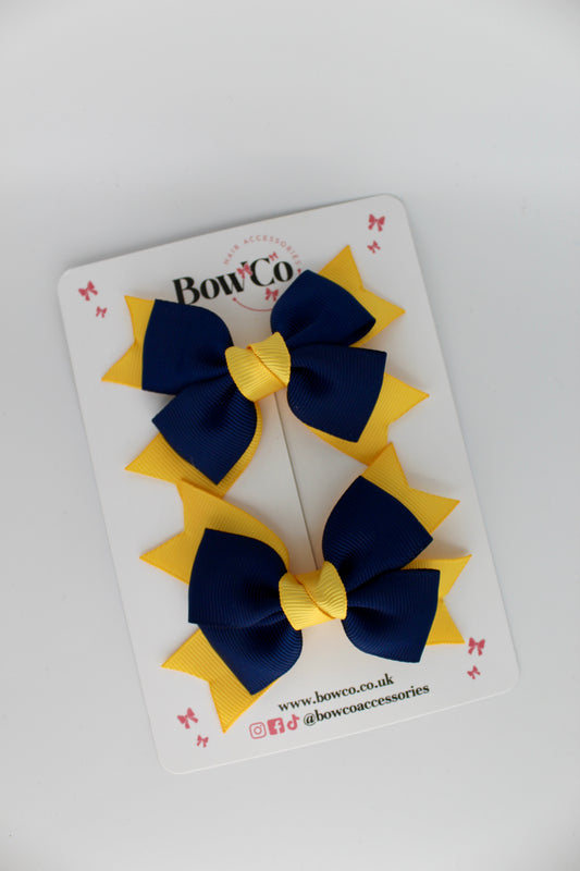 Knot Bow Set - Clip - Navy Blue and Yellow Gold