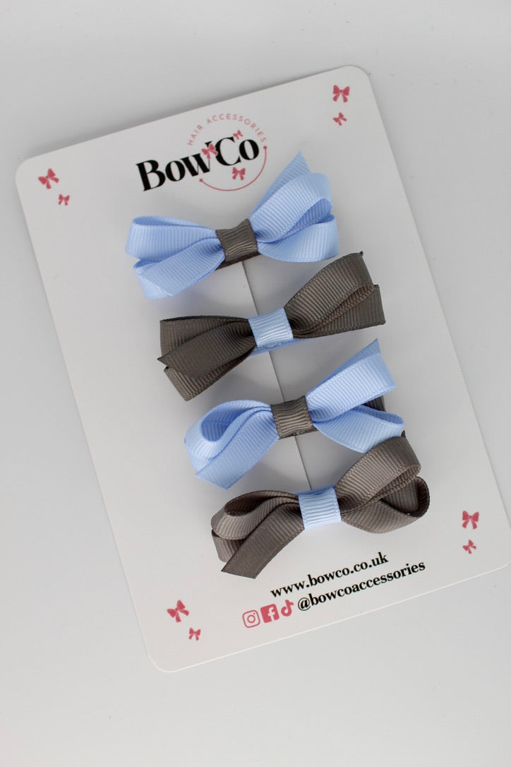 Ballerina Bows - Set of 4 - Clip - Bluebell and Metal Grey