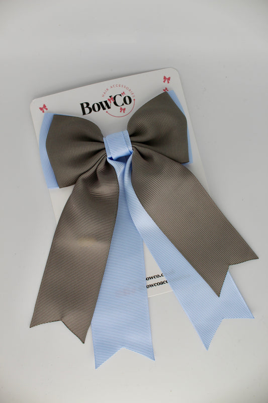 Classic Tail Bow - Clip - Bluebell and Metal Grey
