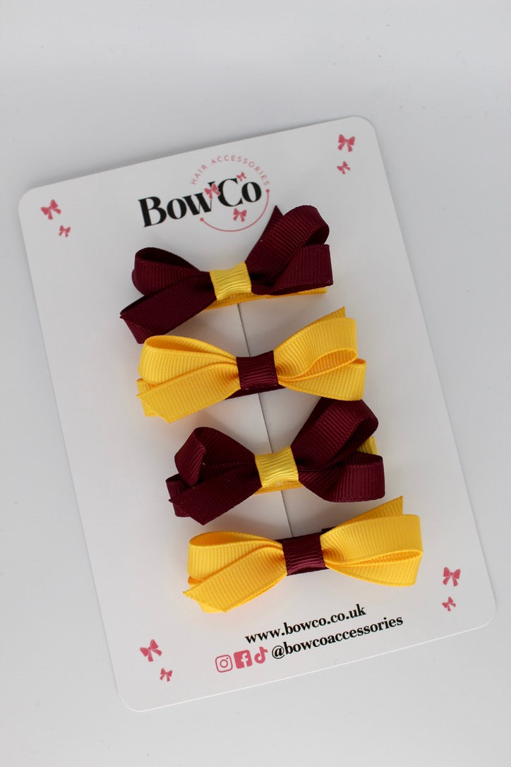 Ballerina Bows - Set of 4 - Clip - Burgundy and Yellow Gold