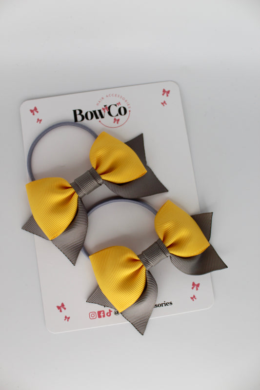 Double Knot Bow Tail Set - Elastic - Metal Grey and Yellow Gold
