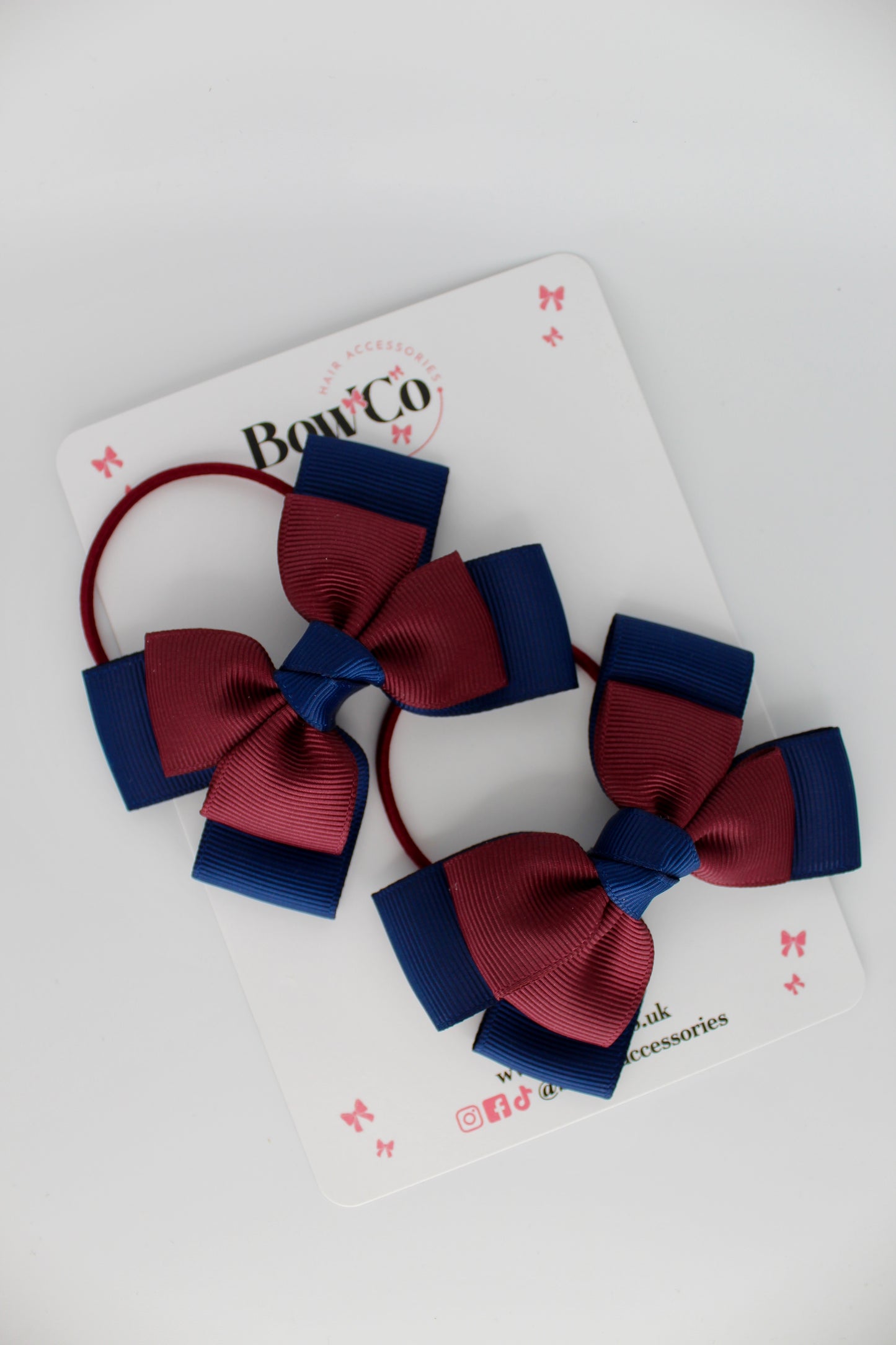 Layer Bow Set - Elastic - Navy Blue and Burgundy
