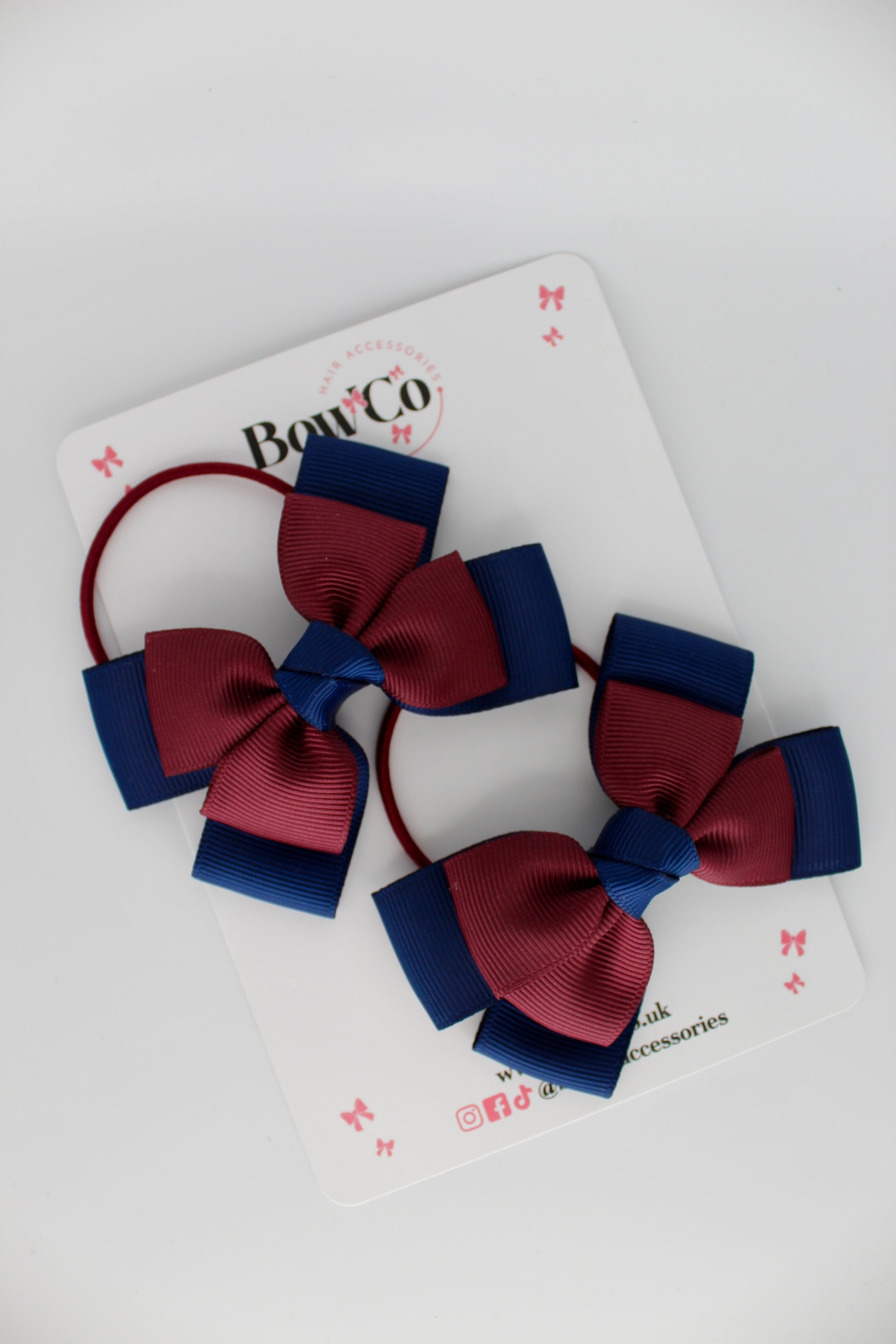 Layer Bow Set - Elastic - Navy Blue and Burgundy