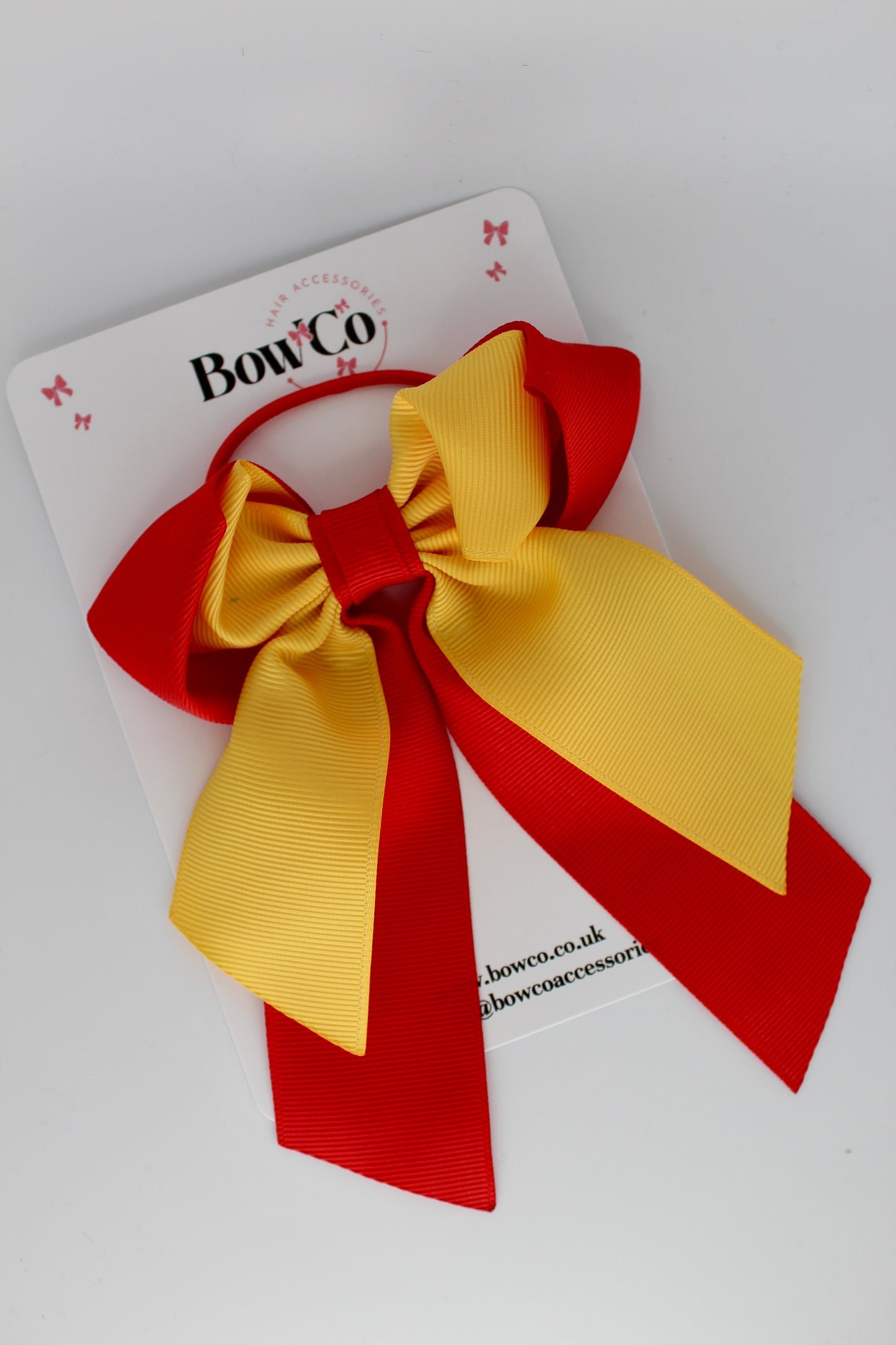Layer Loop Tail Hair Bow - Elastic - Red and Yellow Gold