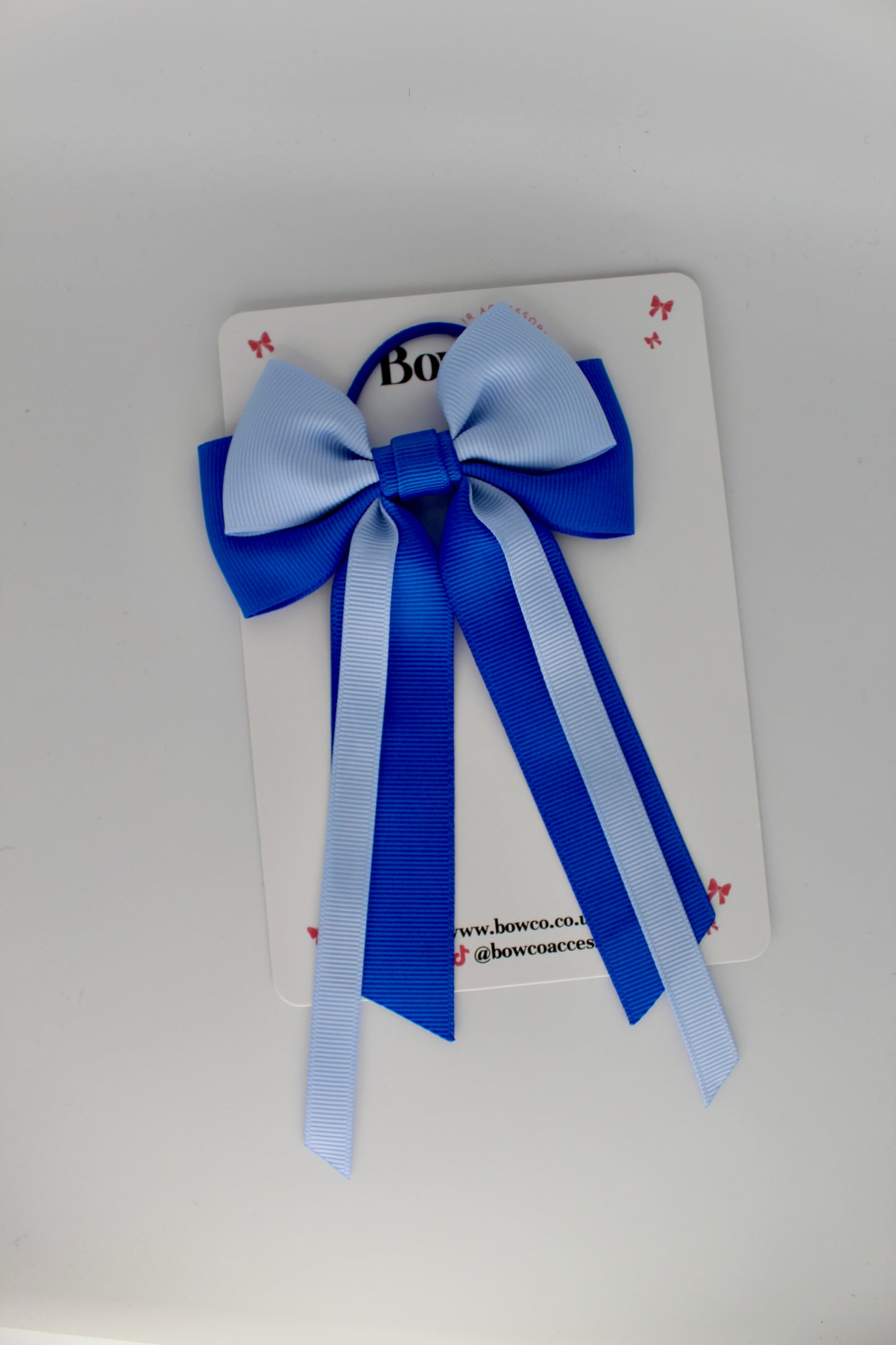 Streamer Tail School Hair Bow – Elastic - Royal Blue and Bluebell